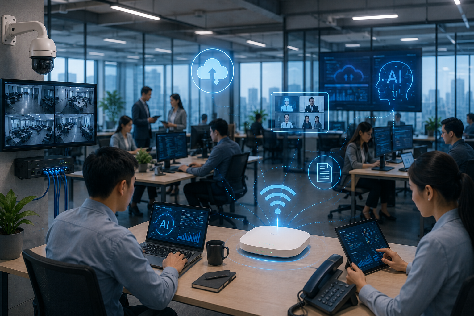 Ilustrasi perbandingan teknologi WiFi 6 dan WiFi 7 untuk mendukung jaringan bisnis berkecepatan tinggi