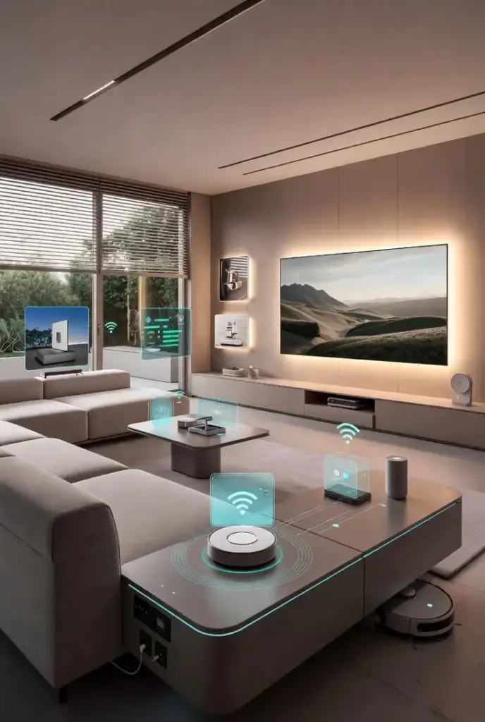 Smart home dengan berbagai perangkat teknologi yang terhubung melalui koneksi internet